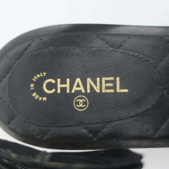 Chanel 16C Sequin Slingback Sandals Black Size 38.5 - Picture 9 of 12